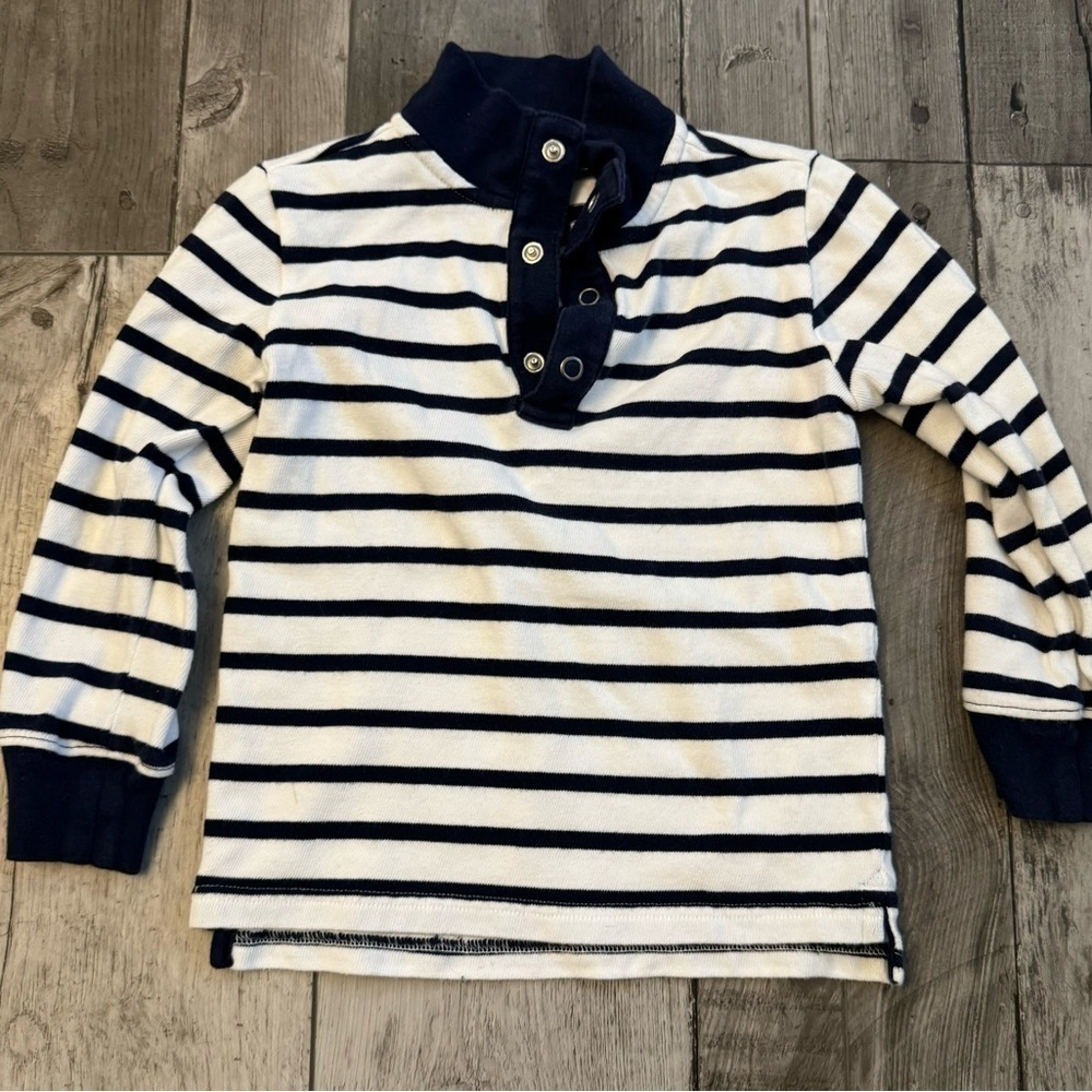 Janie and Jack Striped Navy Blue Ivory Color Block Boys Top Short Cotton sz 3
